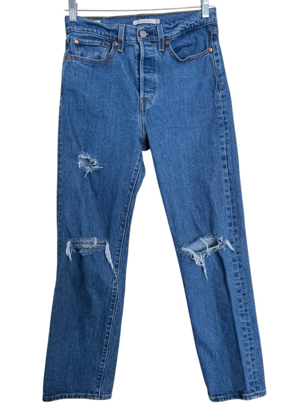 Levi’s Wedgie Straight Distressed Medium Wash Hidden Button Fly Jeans sz 27